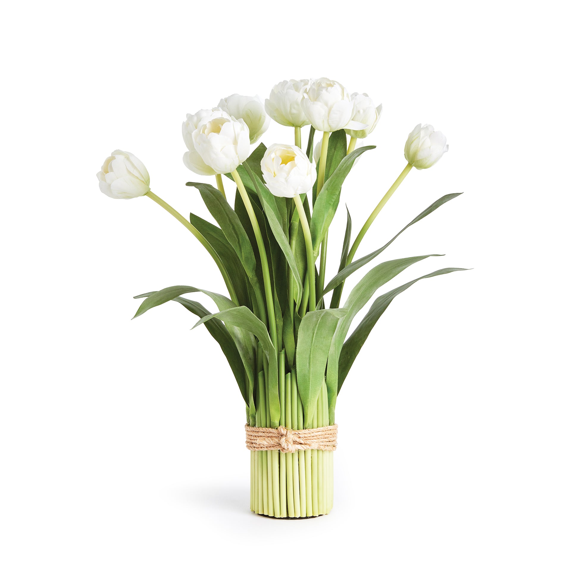 100% realistic- a perfect copy of nature. This drop-in is a no-maintenance work of art. A beautiful stand-alone arrangement, this bundle is wrapped in natural jute twine. A nice addition to desk, kitchen counter or anywhere for a bit of cheer.