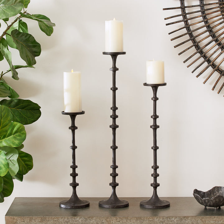 Abacus Black Bronze Candle Stands, Set Of 3