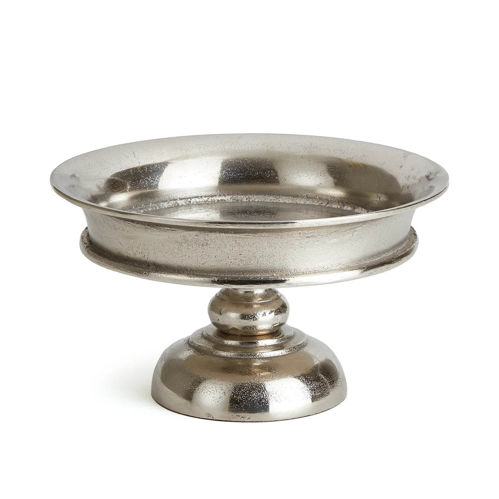 Silver pedestal dish on a white background