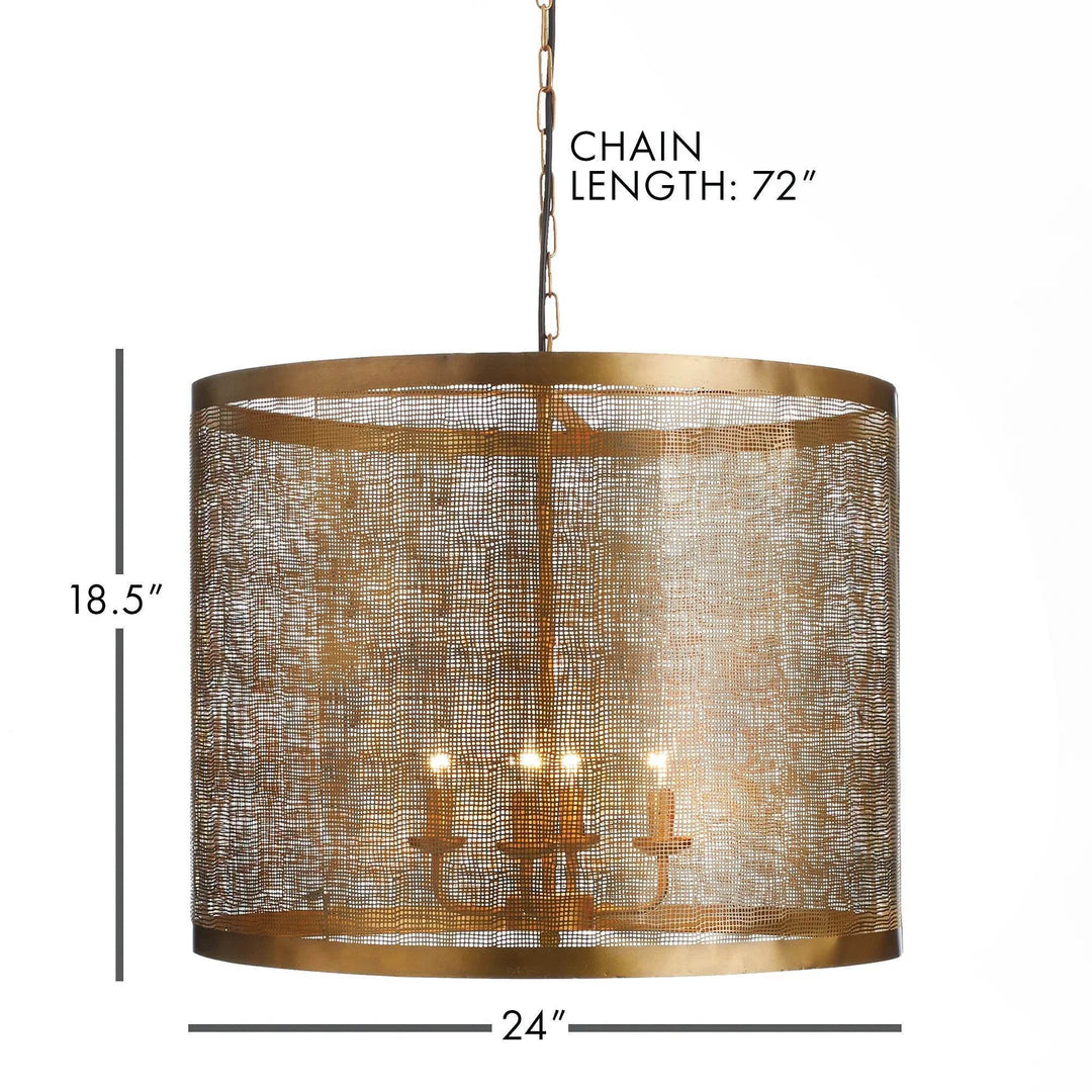 Oversized Antique Brass Drum Chandelier with Mesh Detail
