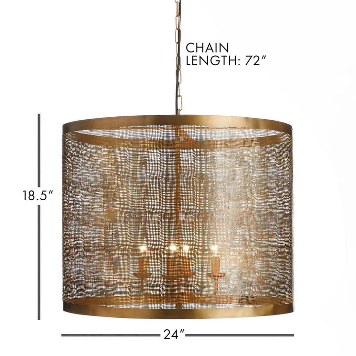 Oversized Antique Brass Drum Chandelier with Mesh Detail