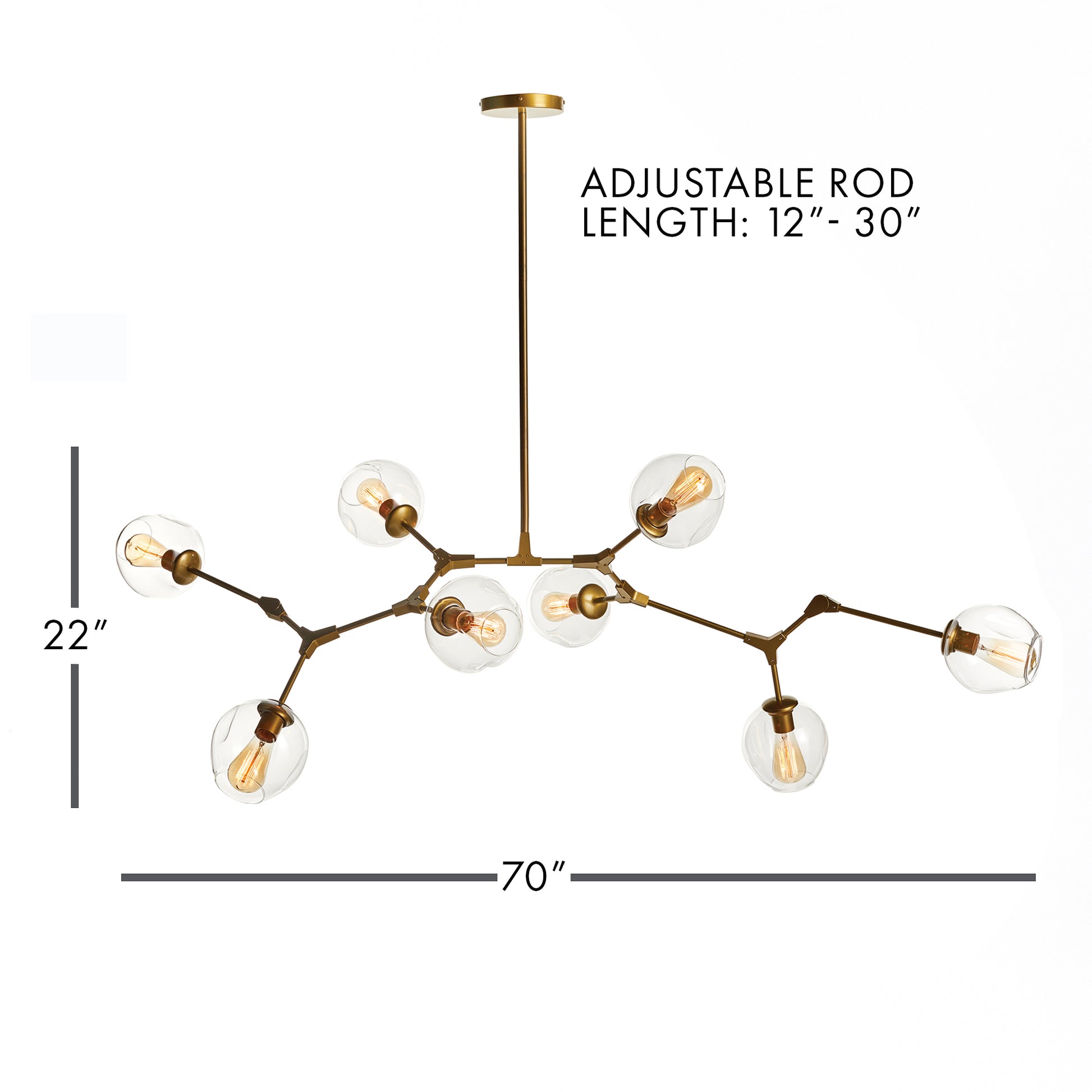 The Daniella Globe Chandelier Iron is a bold and modern addition to any living room or dining area. Crafted from iron and glass, with an antique brass finish, it boasts adjustable arms for a customizable twist. Create the perfect ambiance for any occasion with this stunning chandelier.