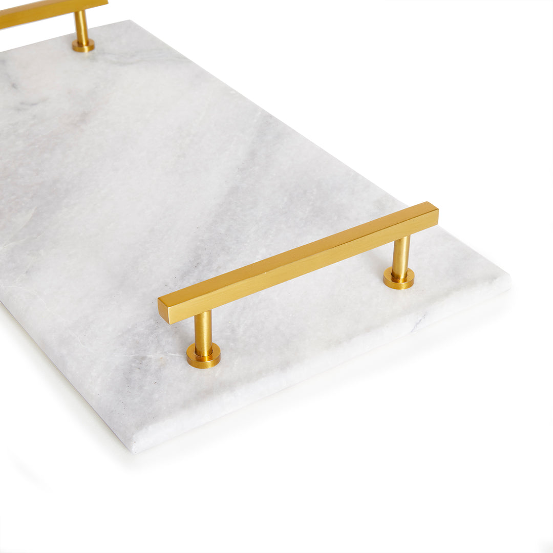 This Marble Serving Tray features a timeless pairing of marble and brass, making it the perfect way to present your favorite cheese and cracker platters. Its versatile design is suitable for coastal, traditional, and transitional settings, elevating your hosting game with a touch of sophistication. Whether you're serving a decadent cheese platter or a simple cracker spread, this tray is sure to impress, adding an elegant touch to any occasion.