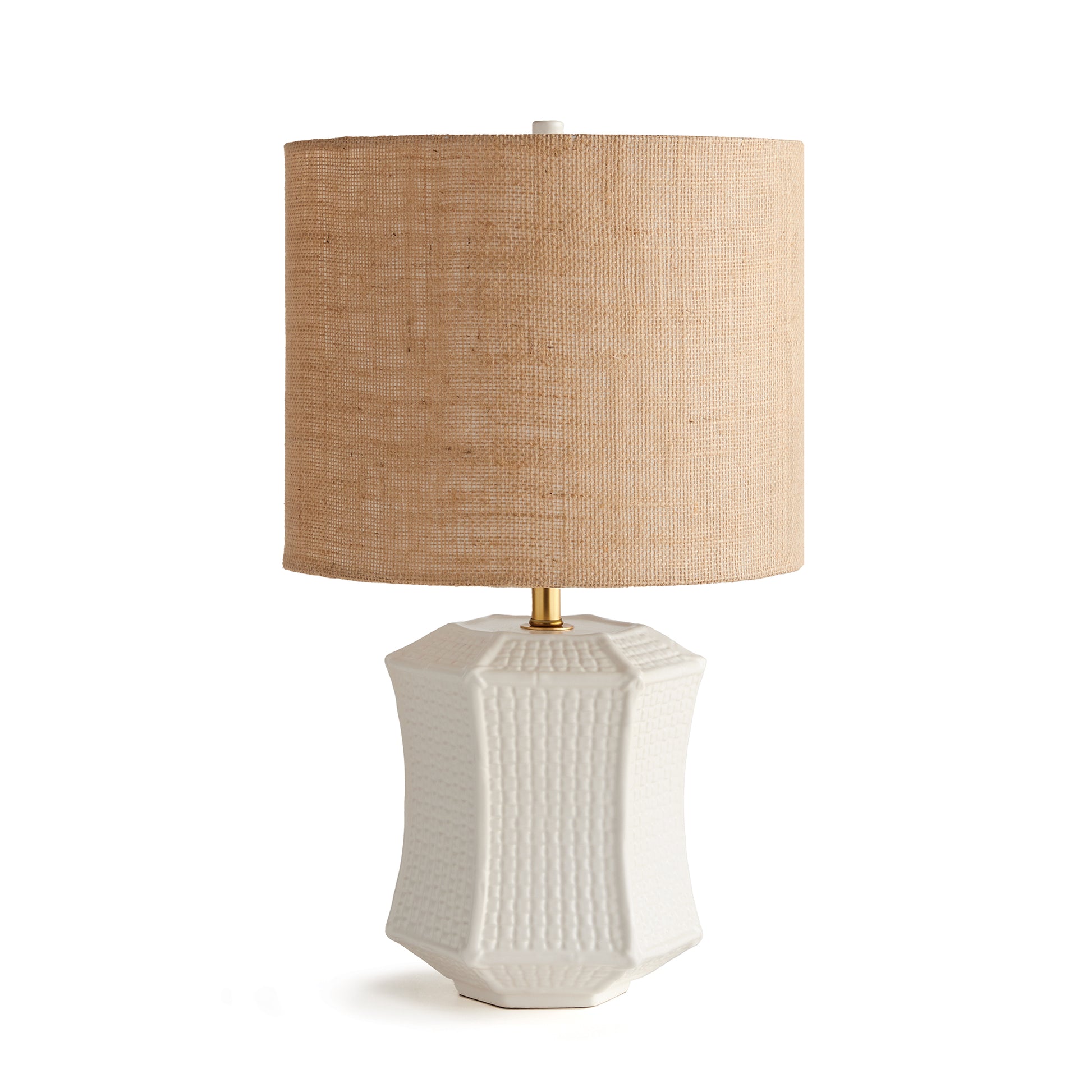 In a stunning detail, the ceramic Base has a woven-like texture. It is the defining feature of this gorgeous lamp. The paneled design and grand scale make it a solid focal point in the transitional space.