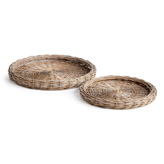 Made of a large gauge rattan, these large scale trays make for a beautiful centerpiece. Fill them with orbs, faux flower stems or leave just as is for a clean look.