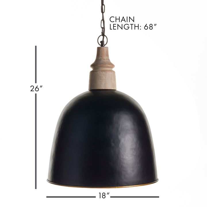 Expertly crafted and elegant, our Byzantine Dome Pendant Light is the perfect addition to any room. With a blend of wood and metal materials, it strikes the perfect balance and provides ample lighting for entryways, halls, or kitchen tables. Featuring black, gold, and natural mango wood, it adds a touch of sophistication to any space.