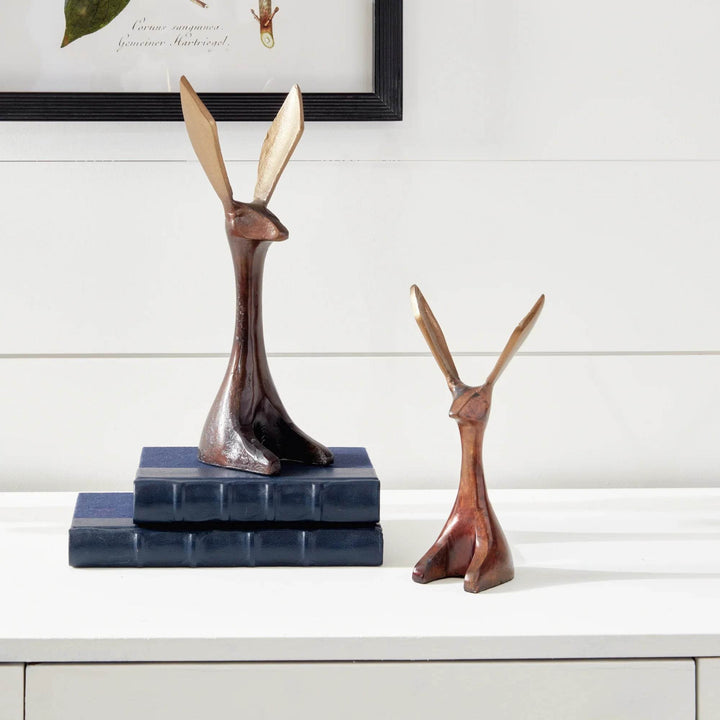 Bronze Jackrabbit Objects, Set Of 2