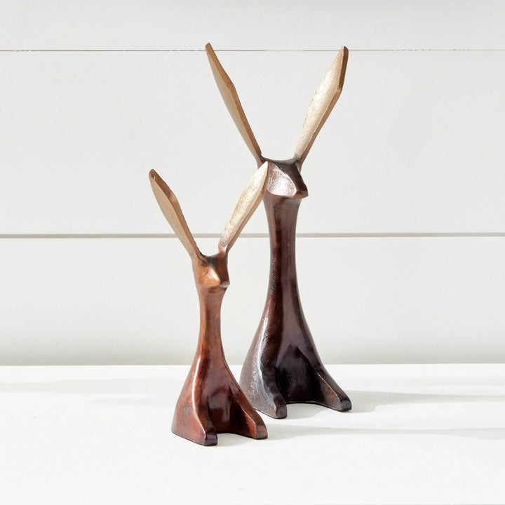Bronze Jackrabbit Objects, Set Of 2