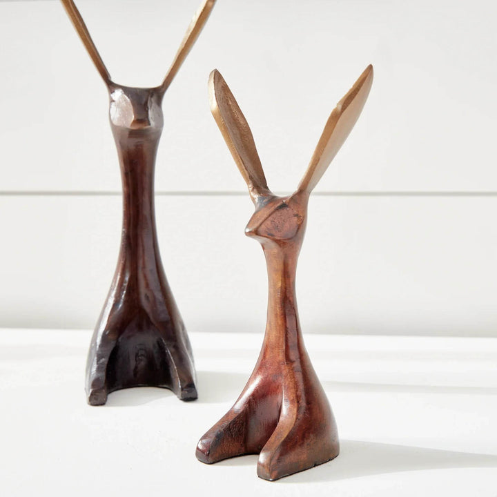 Bronze Jackrabbit Objects, Set Of 2