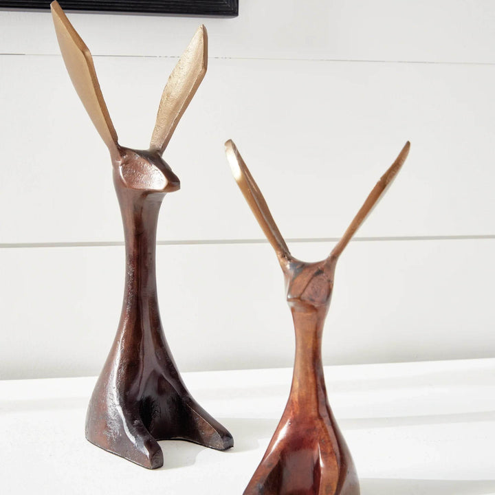 Bronze Jackrabbit Objects, Set Of 2