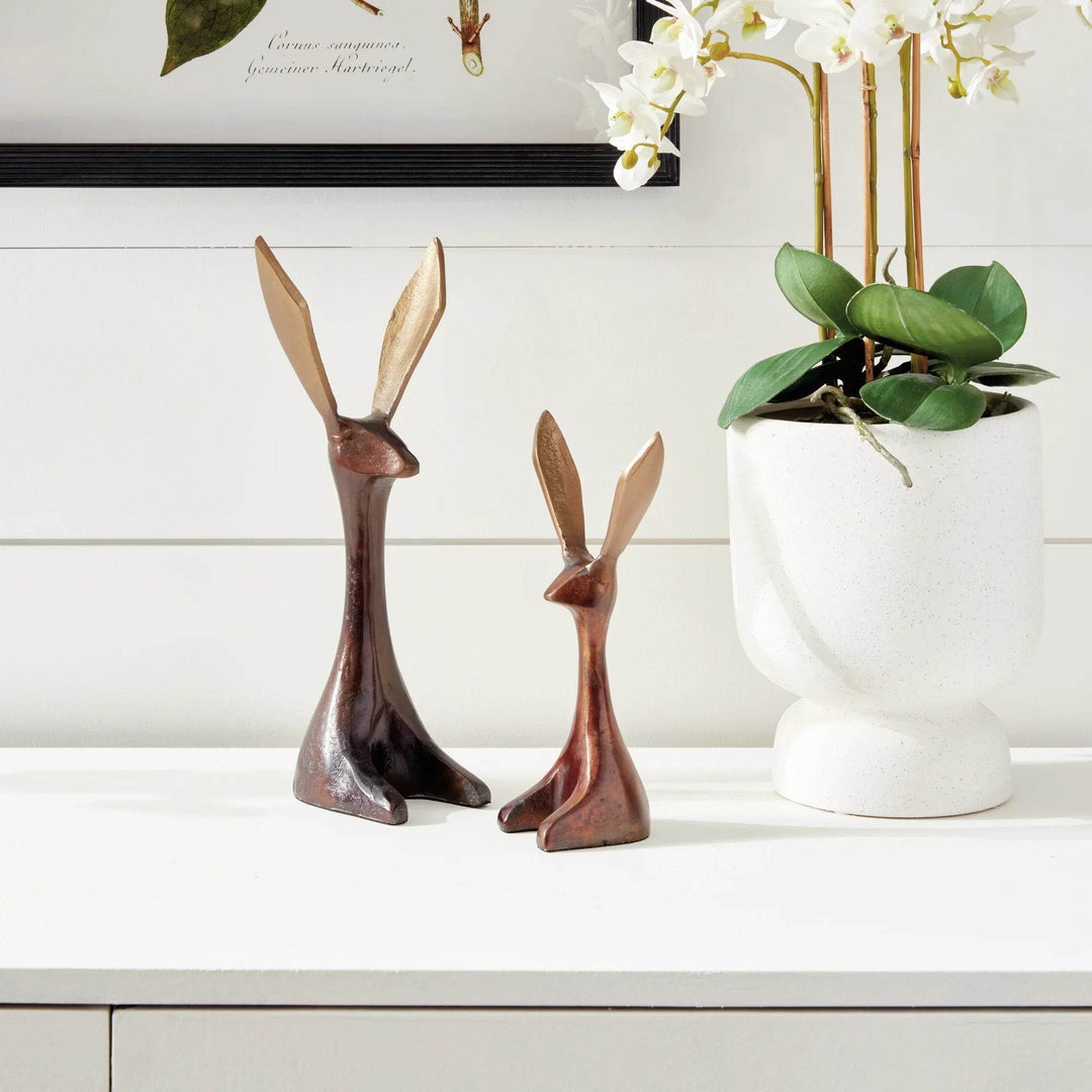 Bronze Jackrabbit Objects, Set Of 2
