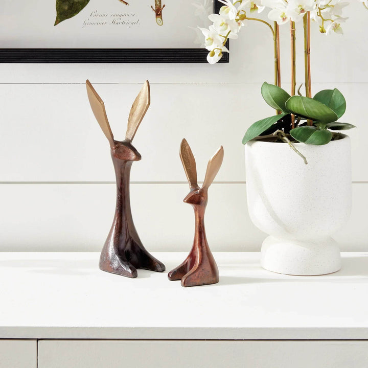Bronze Jackrabbit Objects, Set Of 2