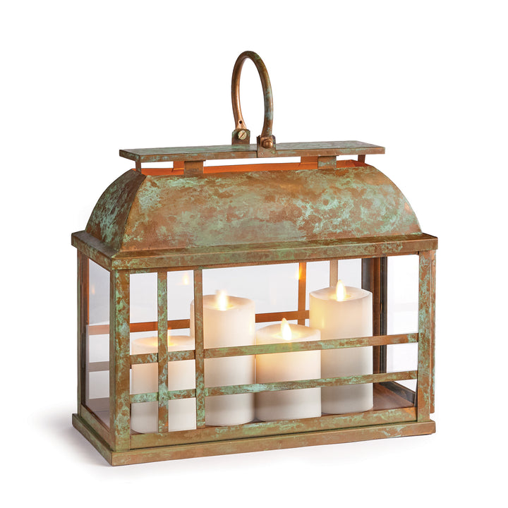 Small Patina Lantern Candle Holder with Vented Design