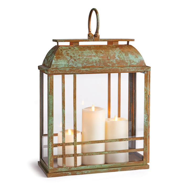 Large Patina Lantern Candle Holder with Vented Design