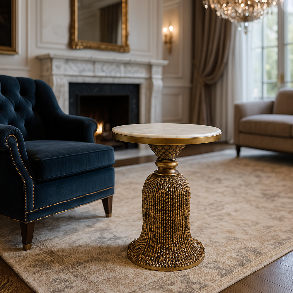 Luxury Italian Gold & White Marble Side Table – Elegant Accent