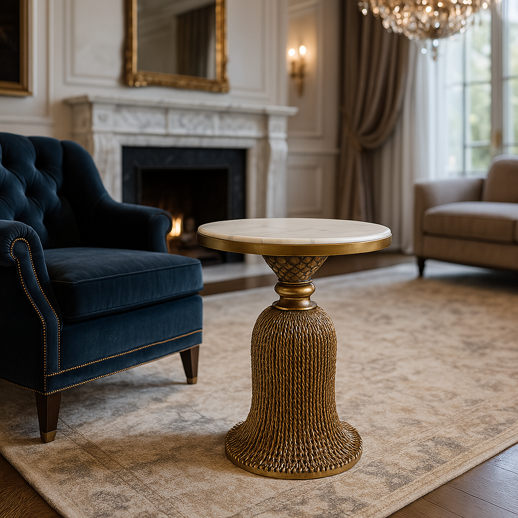 Luxury Italian Gold & White Marble Side Table – Elegant Accent