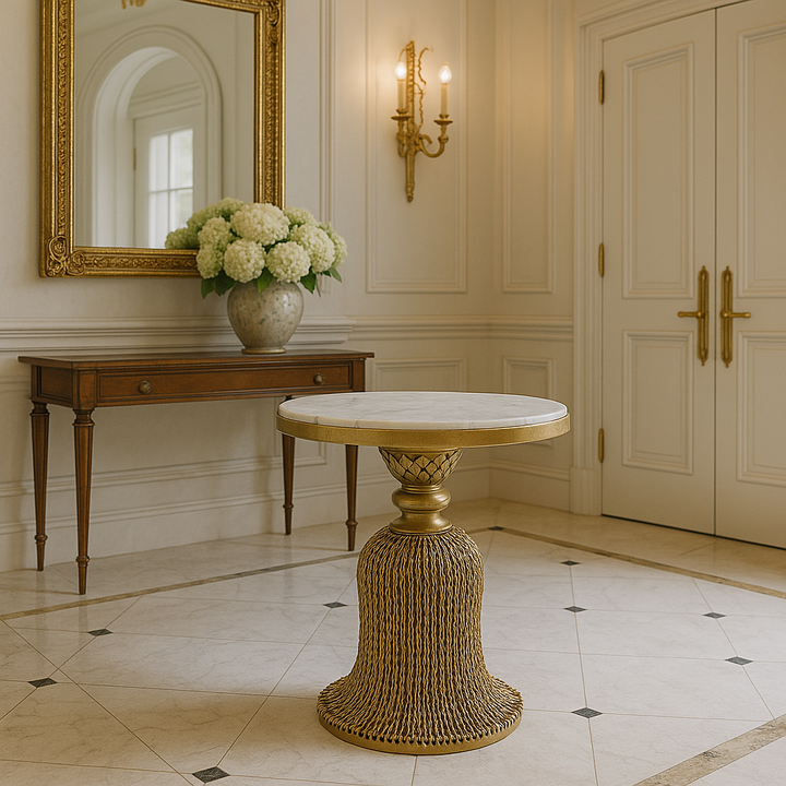Luxury Italian Gold & White Marble Side Table – Elegant Accent