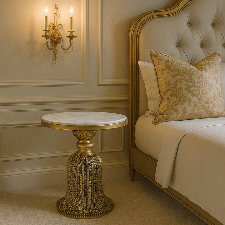 Luxury Italian Gold & White Marble Side Table – Elegant Accent