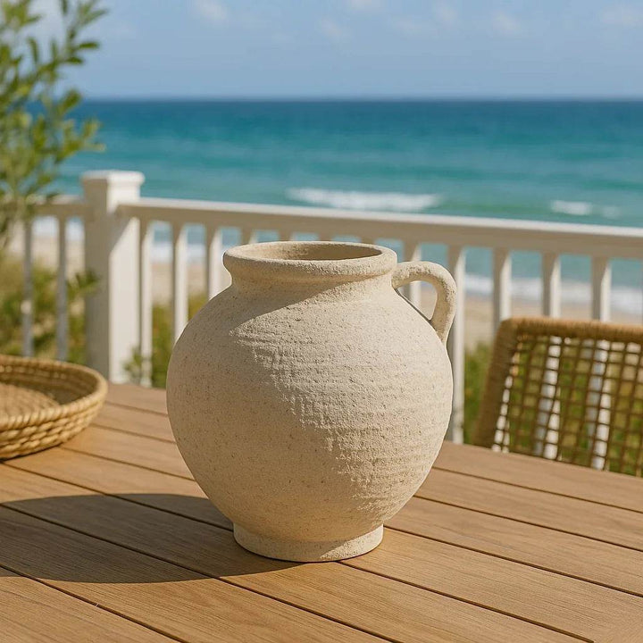 Modern White Terracotta Amphora Vase for Faux Florals