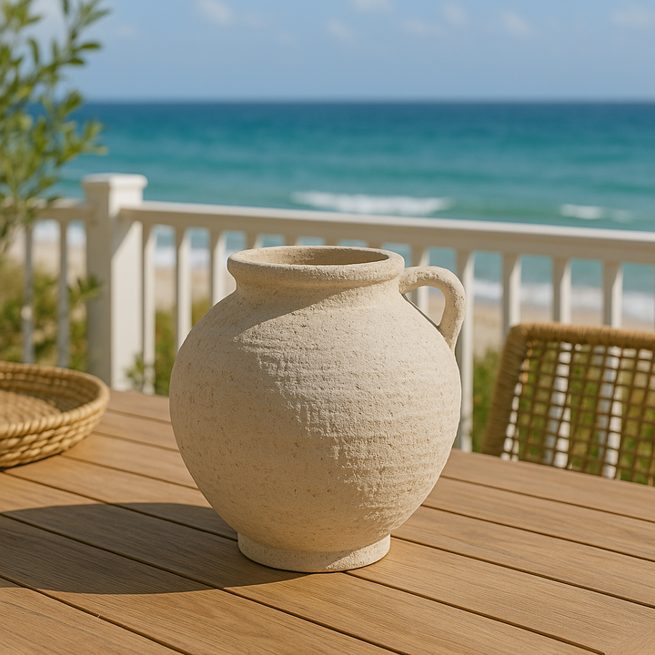 Modern White Terracotta Amphora Vase for Faux Florals