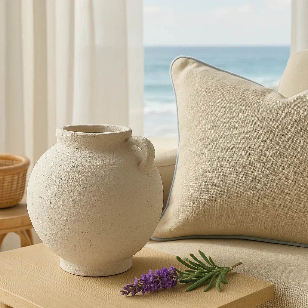 Small White Handcrafted Contemporary Terracotta Vase