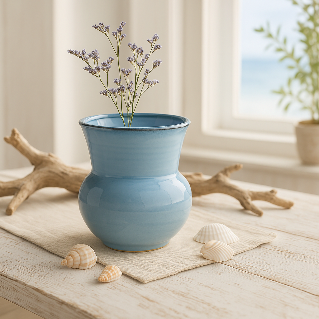 Small Blue Nautical Reactive Glaze Stoneware Planter Pot