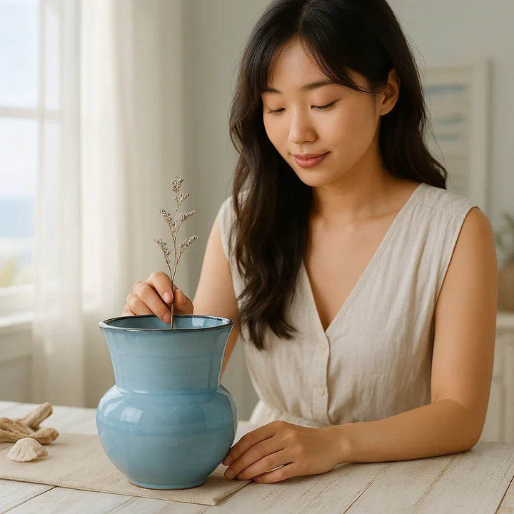 Small Blue Nautical Reactive Glaze Stoneware Planter Pot