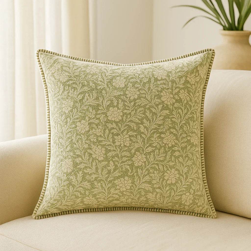 Green Block Print Linen Throw Pillow - 20x20 with Insert