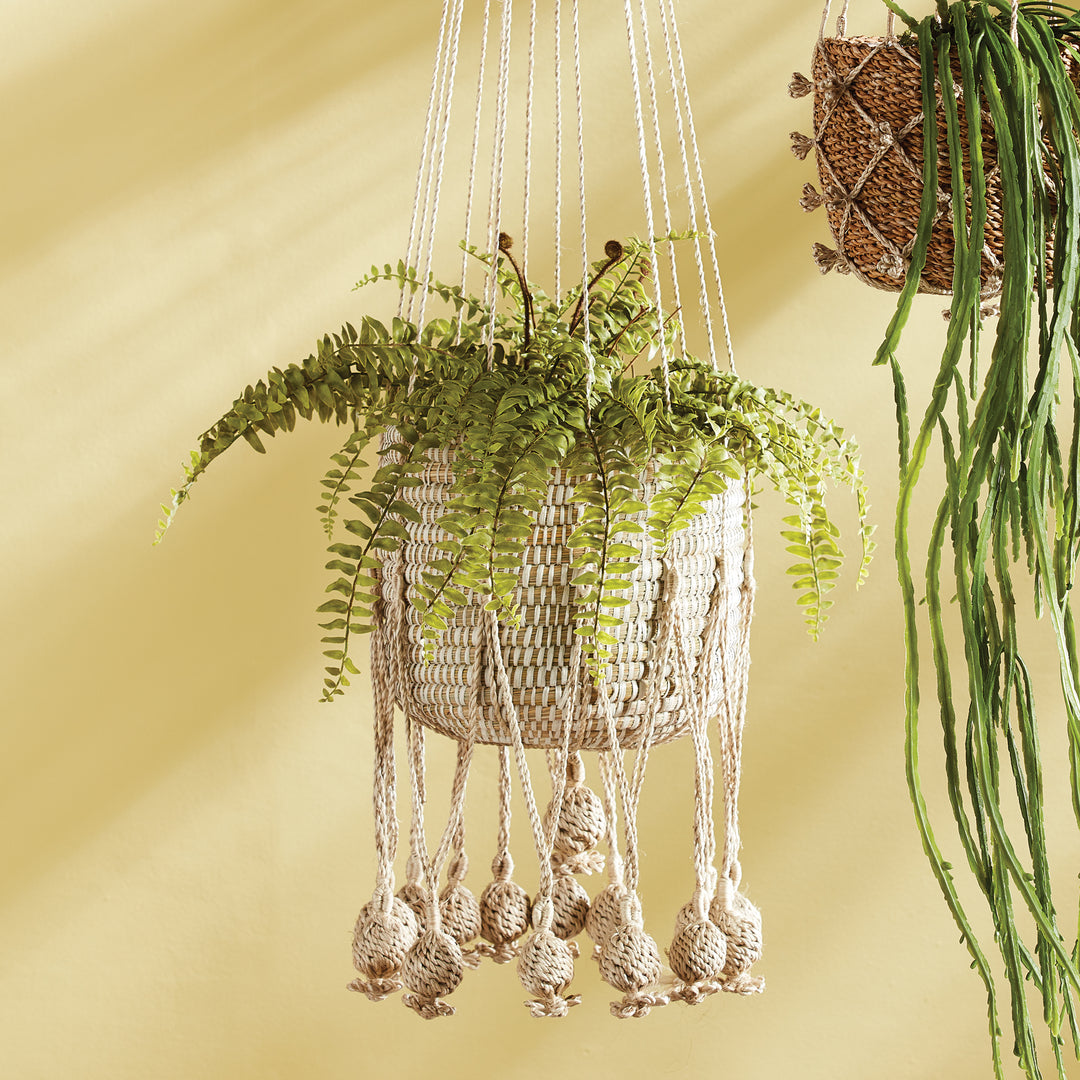 Natural Jute Hanging Basket with Plastic Liner for Indoor Plants