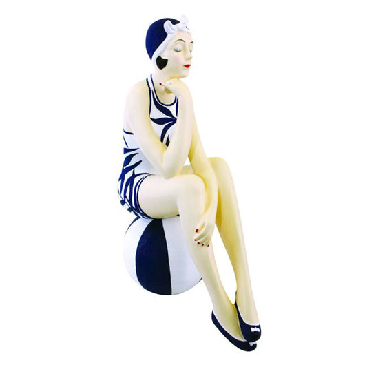 Bathing Beauty Figurine in Navy Bamboo and White Suit on Ball