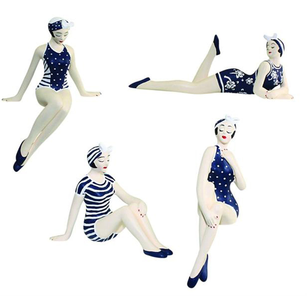 Bathing Beauties Set of 4 in Navy and White Suits