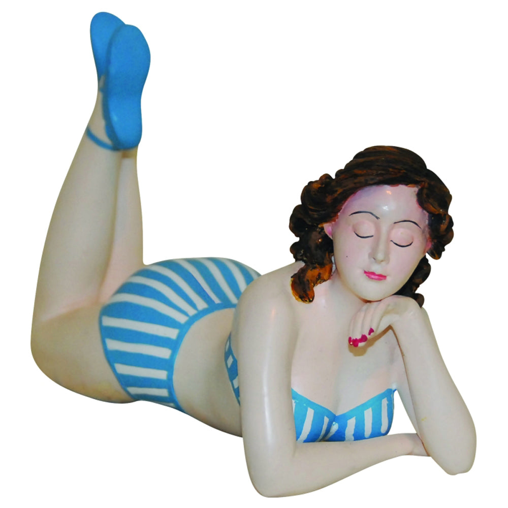 Medium Alluring Bathing Beauty Figurine in Stunning Striped Blue Suit