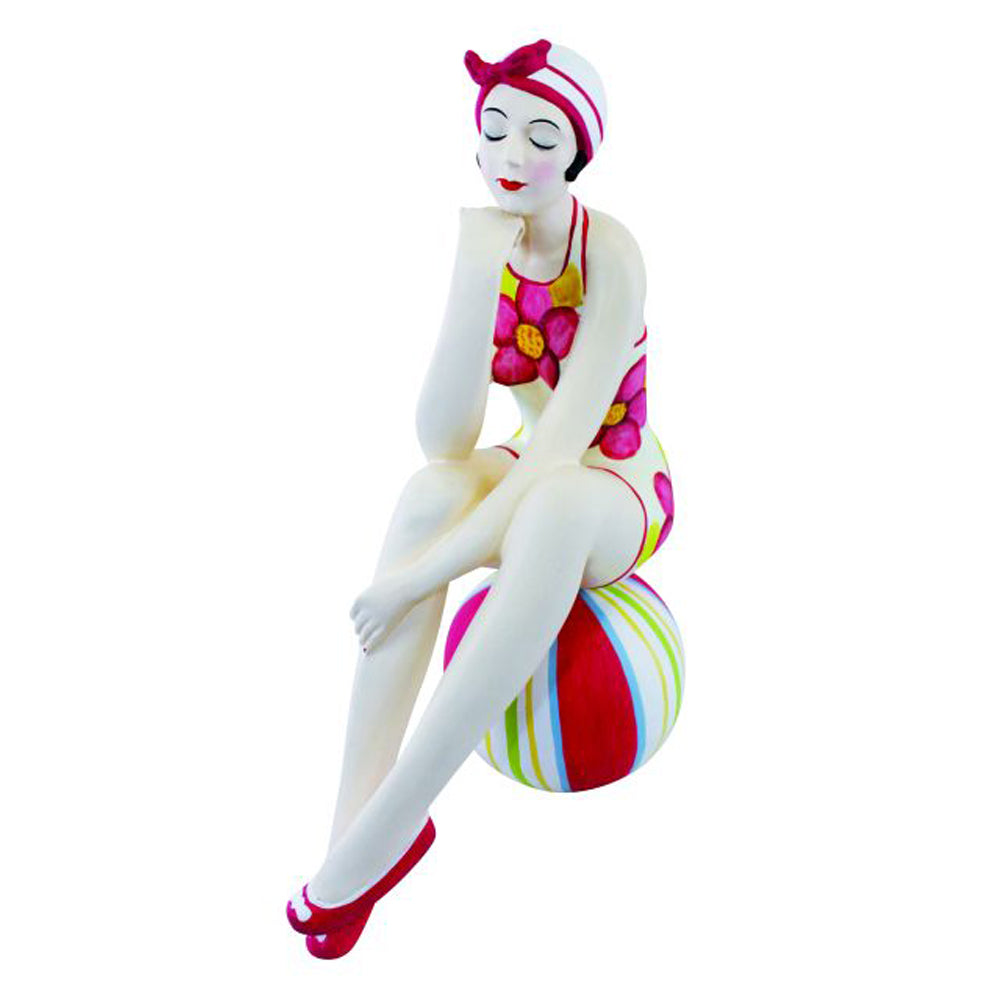 Retro Bathing Beauty Figurine in Pastel Pink Floral