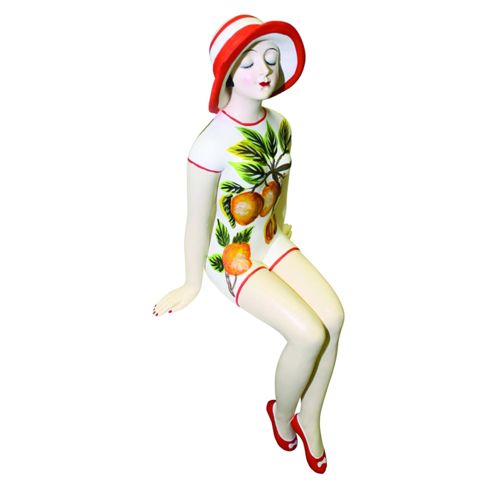 Medium Bathing Beauty Figurine in Fruit Accented White Suit with Sun Hat
