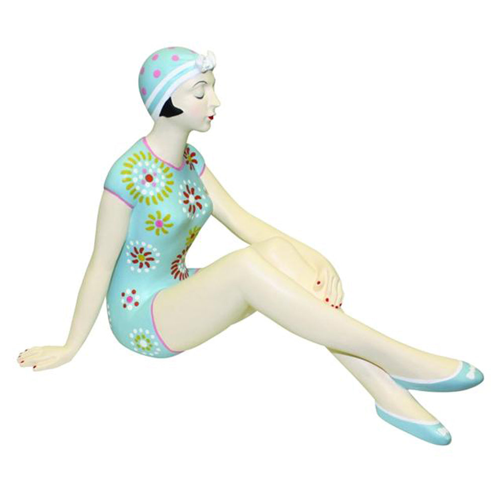 Elegant Bathing Beauty Figurine in Blue Floral Bathing Suit