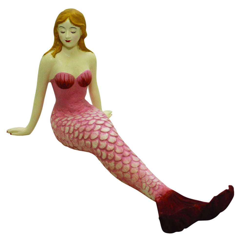 Nautical Shelf laying Mermaid Figurine with Hand Painted Pink Detailing