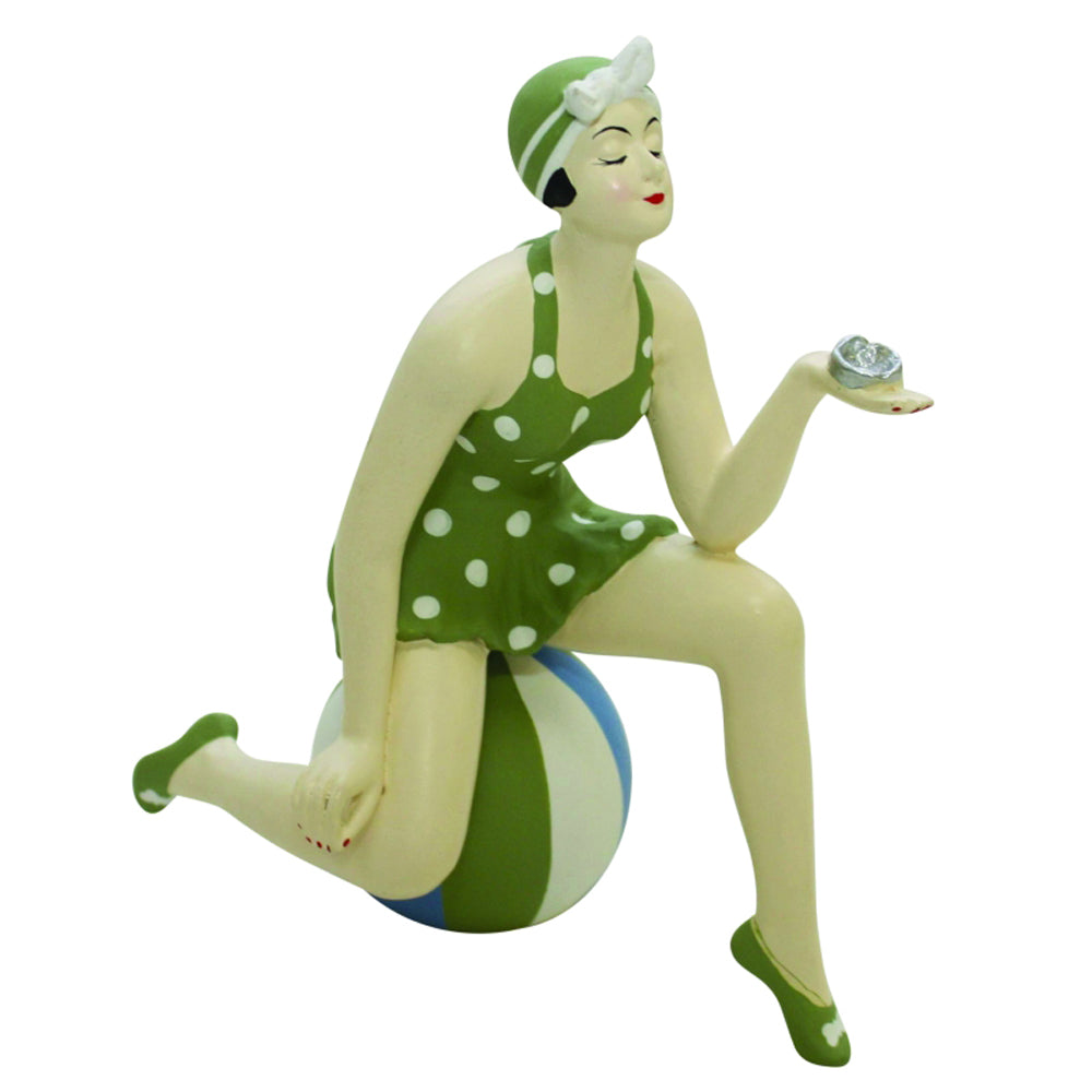 French Bathing Beauty Figurine in Green Polka Dot Suit