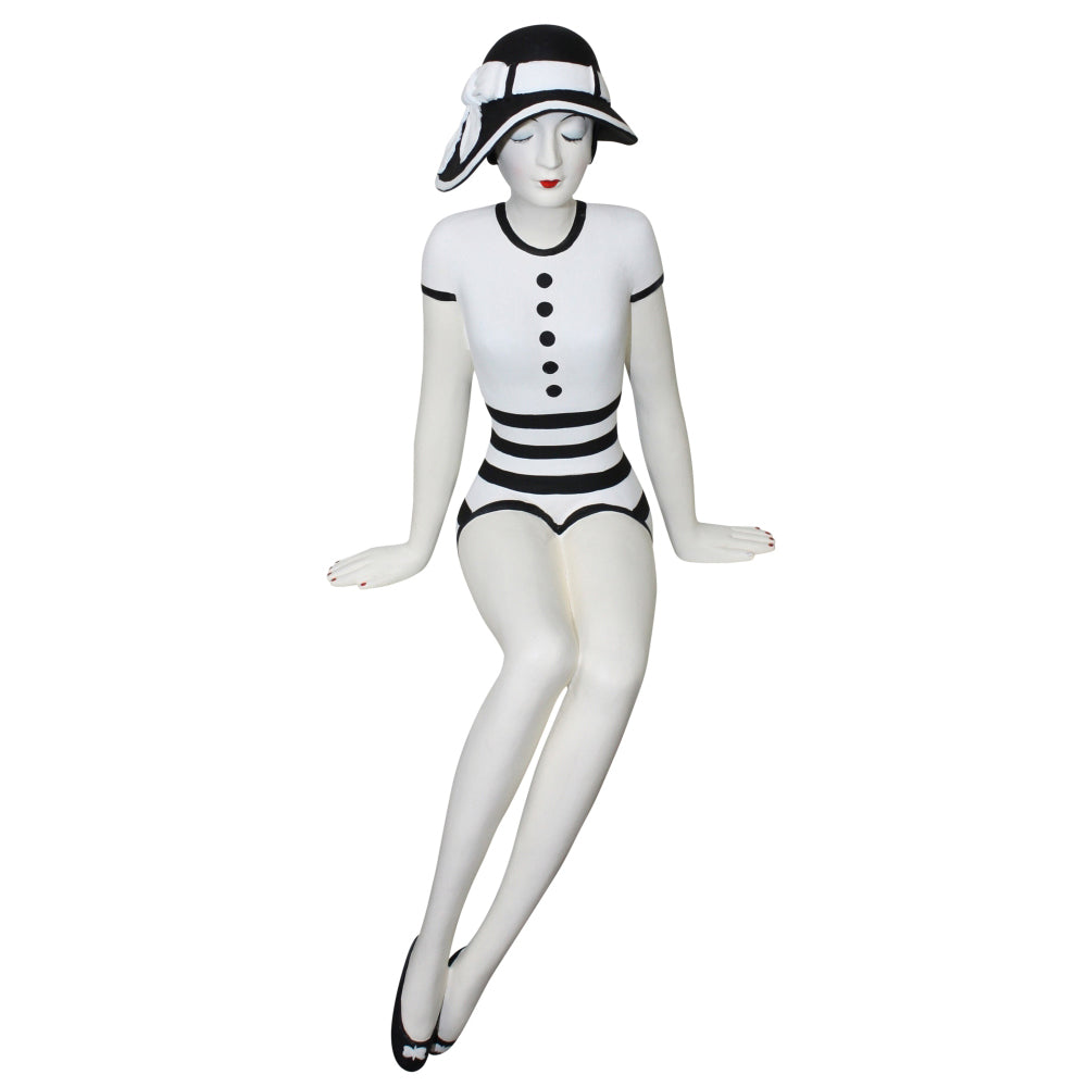 Shelf Sitting Bathing Beauty Figurine in Black and White Suit