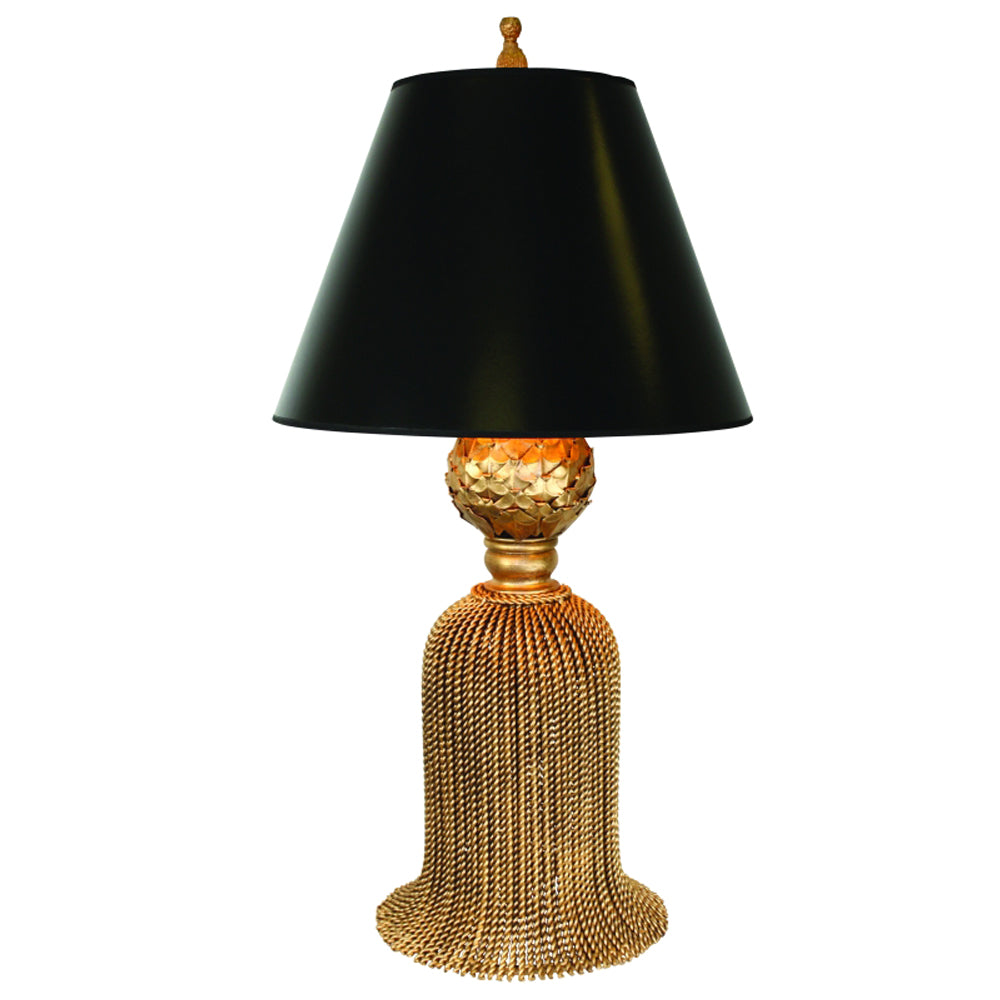 Large Antique Gold Twisted Iron Tassel Lamp