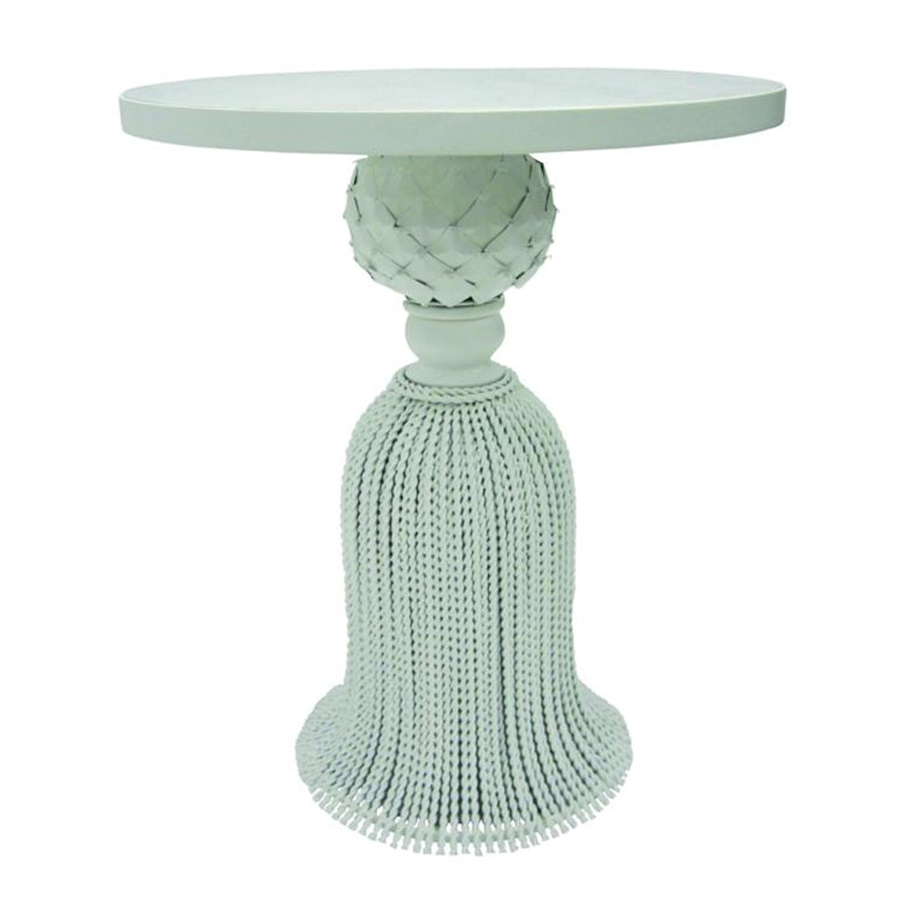 Antique White Twisted Iron Tassel Side Table