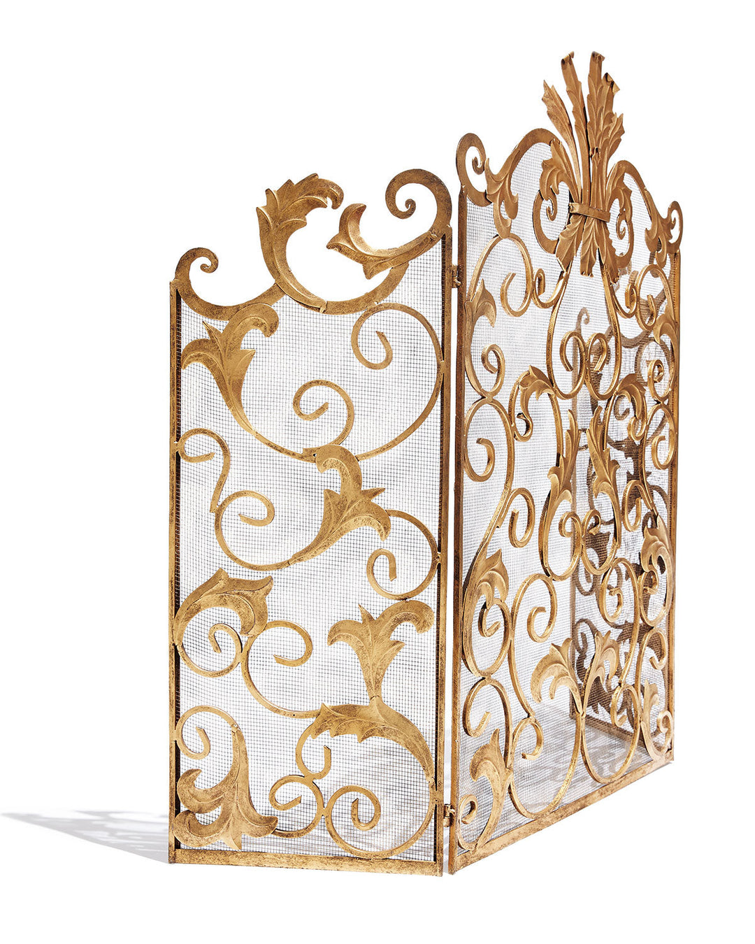 3 Panel Fireplace Screen in Gold with Scroll Design