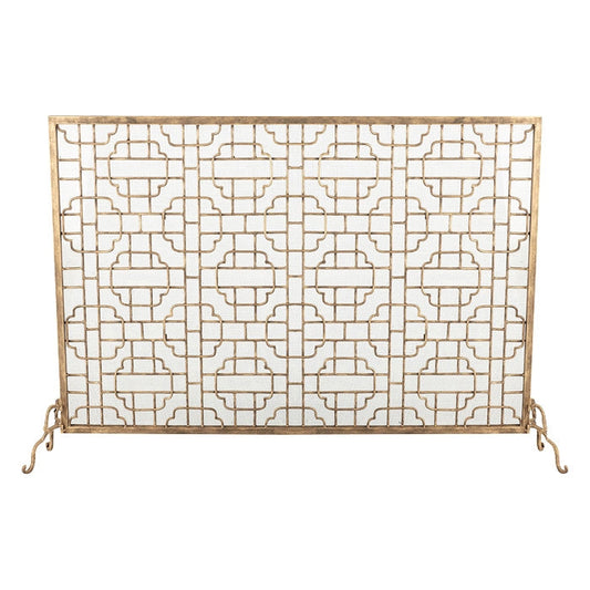 Fireplace Screen in Light Burnished Gold Geometric Design