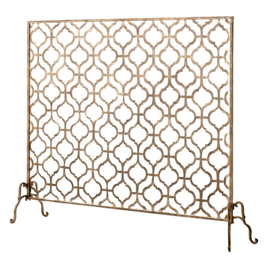 Large Single Panel Fireplace Screen in Light Burnished Gold