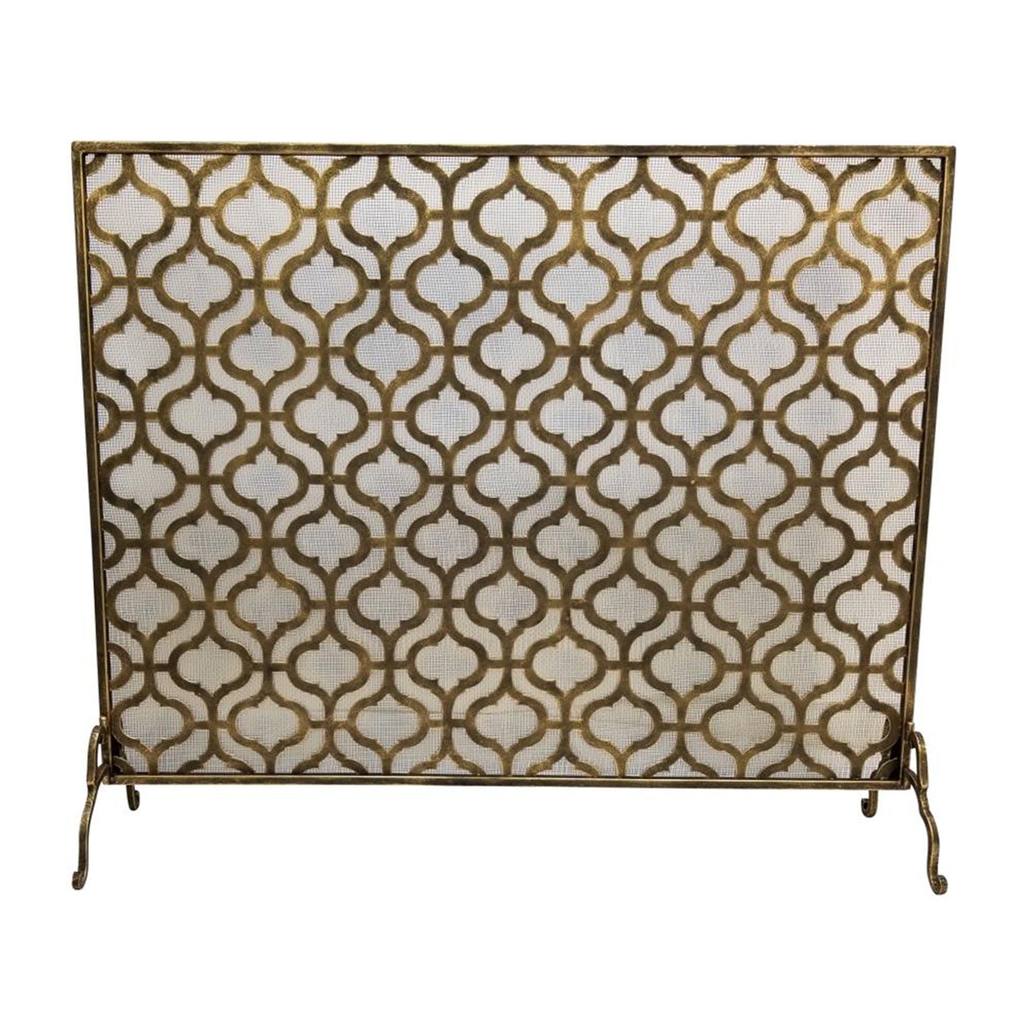 Large Single Panel Fireplace Screen in Light Burnished Gold