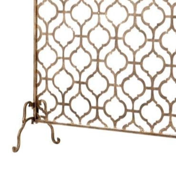 Single Panel Fireplace Screen Light Burnished Gold Geometric Design