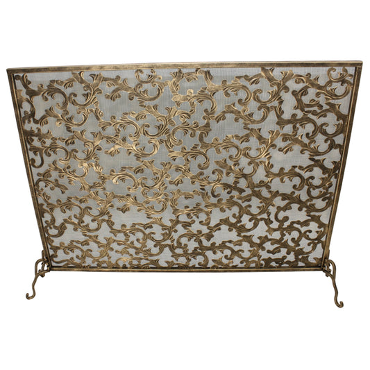 Single Panel Fireplace Screen in Light Burnished Gold Leaf Design