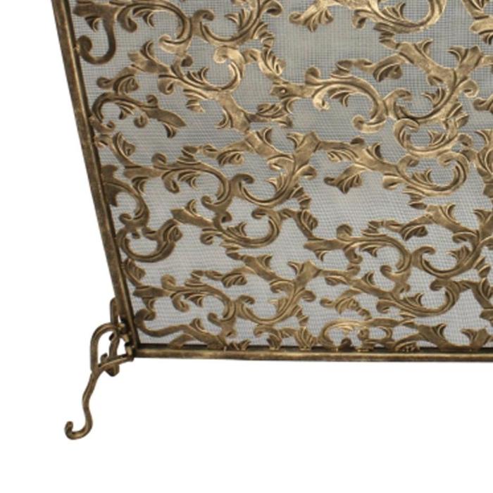 Single Panel Fireplace Screen in Light Burnished Gold Leaf Design