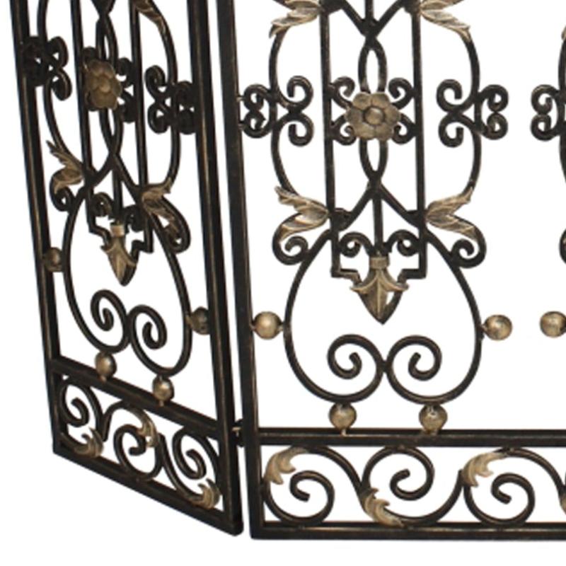 Fireplace Screen Burnished Gold Iron Gate Design, Three Panel