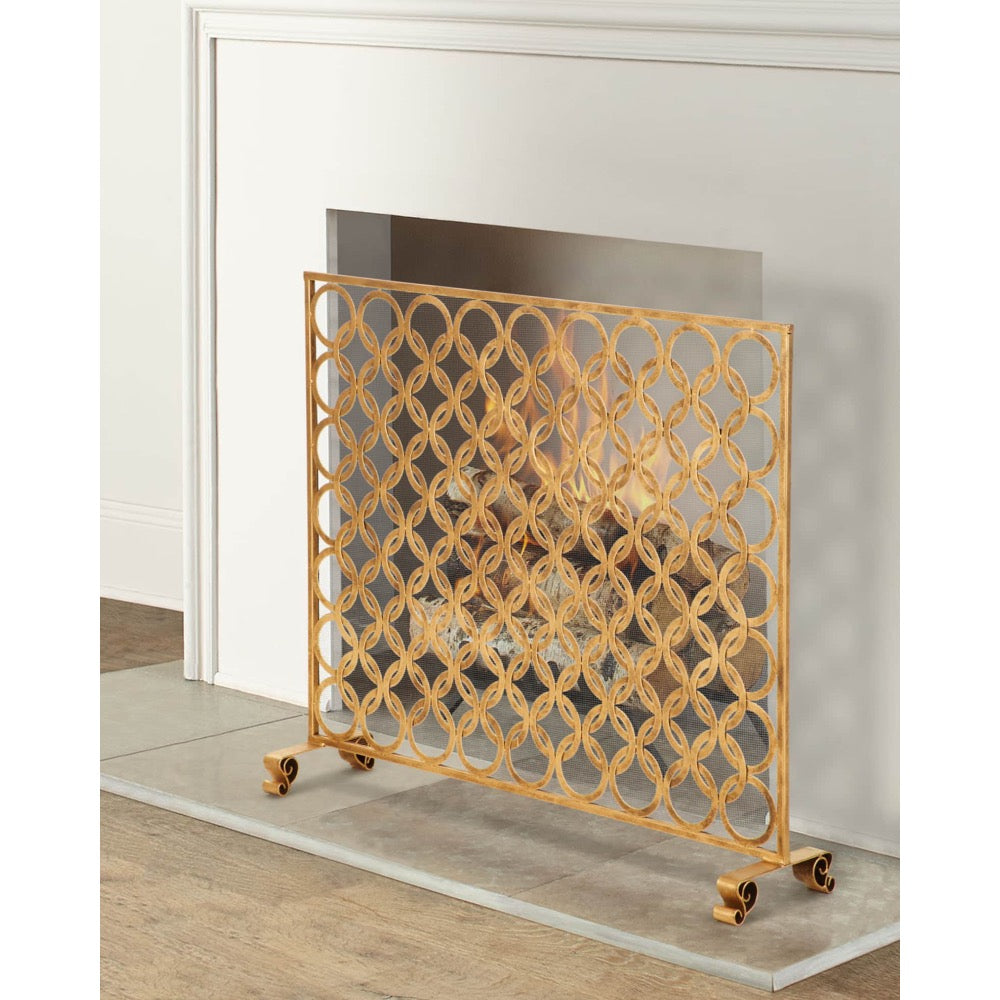 Single Panel Fireplace Screen in Italian Gold with Abstract Design