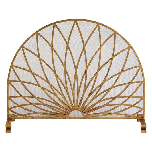 Single Panel Fireplace Screen in Italian Gold and Arch Design